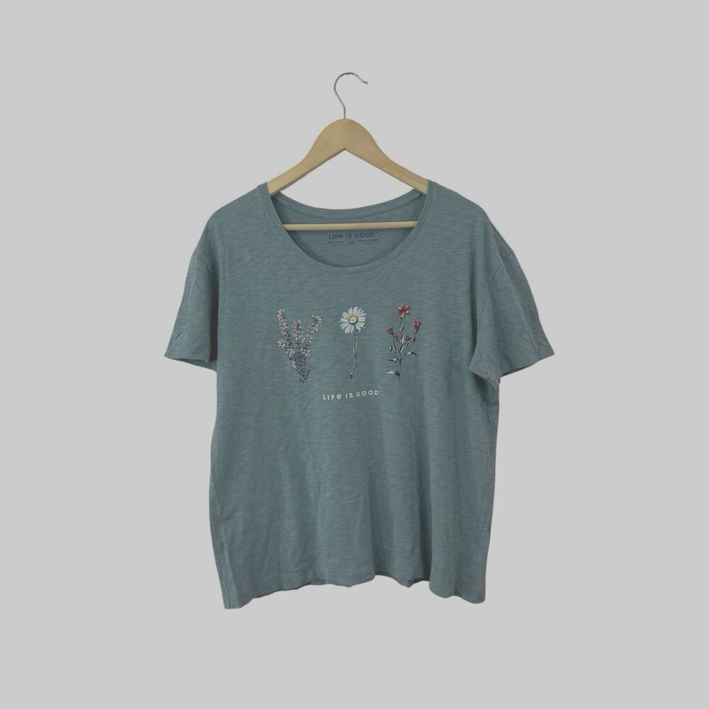 Life Is Good Medium Wildflowers Relaxed Fit Slub Tee Shirt Short Sleeve Womens